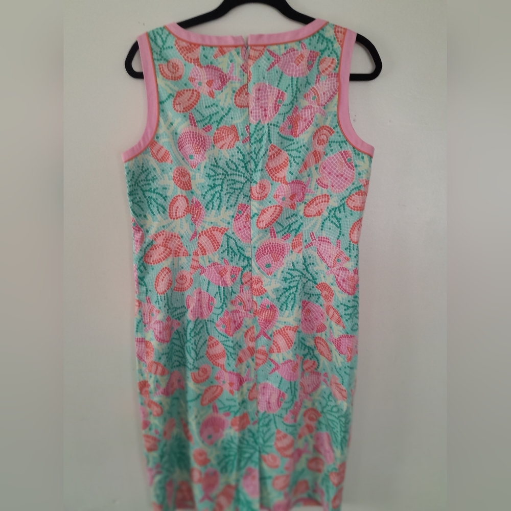 Talbots  Nautical Fish Print Shift Dress Size 12 Coastal Multicolor Beachy - Picture 6 of 12